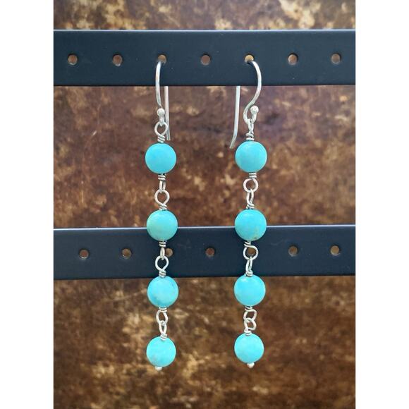 STS Sterling Silver and Turquoise Dangle Earrings - Picture 2 of 6
